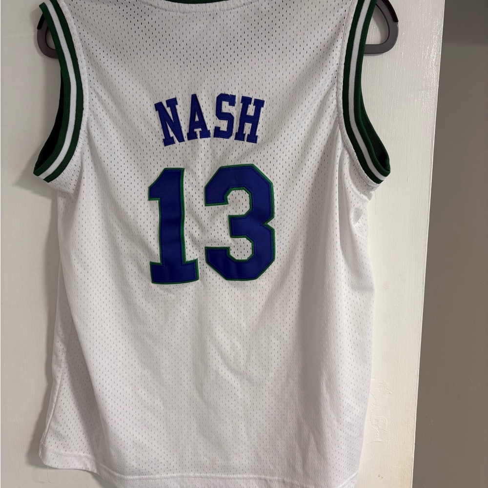 White Basketball Jersey with Blue Number 13